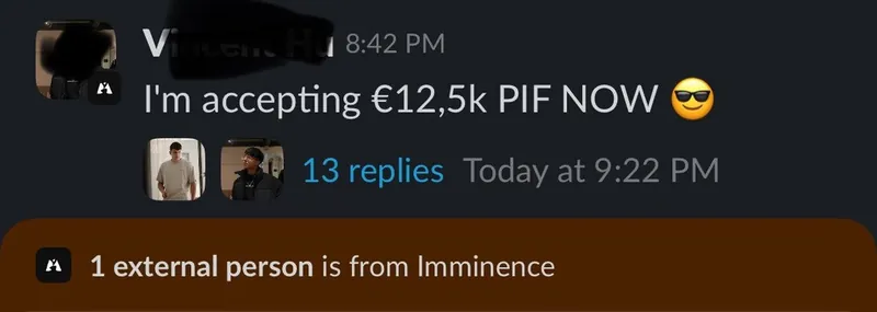 Client message: I'm accepting €12.5k paid in full now