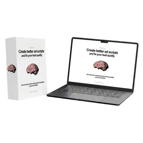 AI Ads Scripter product mockup showing the prompt box and laptop preview