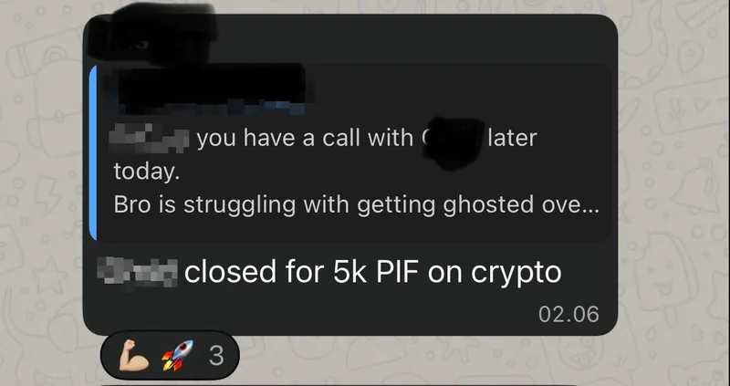 Client message: closed for 5k paid in full on crypto